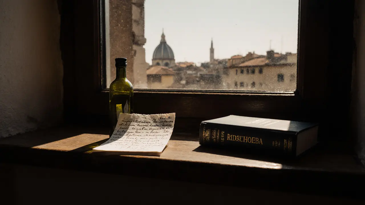 A handwritten note, local olive oil, and a book left on a windowsill—subtle tokens of respect after a meaningful meeting.